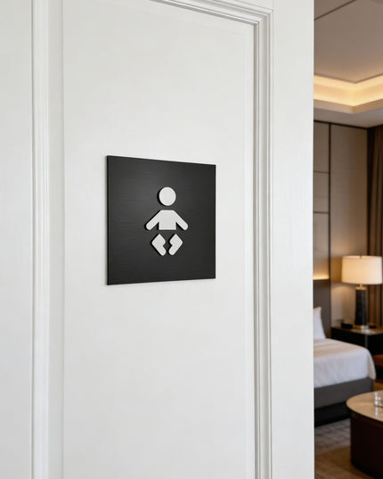 Modern mothers room sign by ALUMADESIGNCO featuring clean elegant style, door signage for nursing rooms, baby care areas, and hospitality interiors