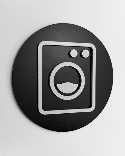 ALUMADESIGNCO laundry room door sign with modern lettering, premium utility room signage for hotels, apartments, offices, and contemporary interiors