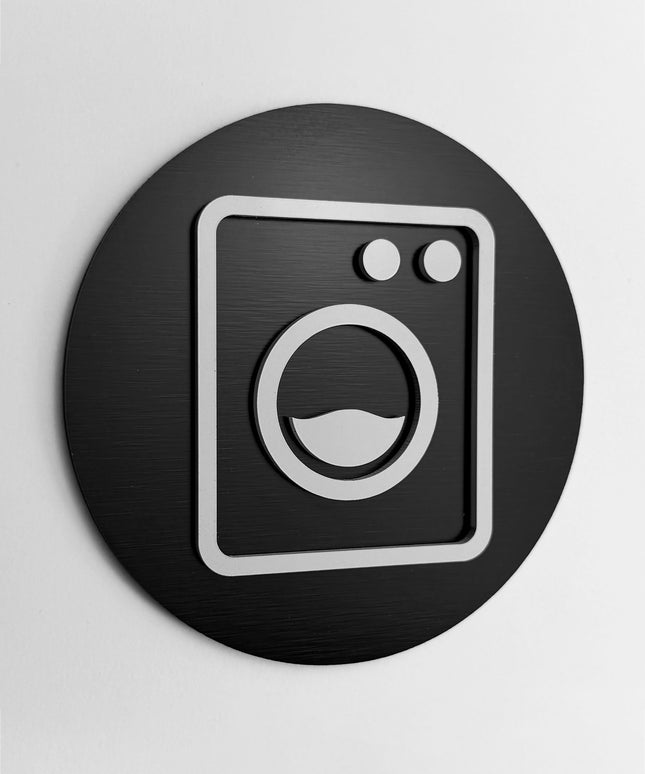 ALUMADESIGNCO laundry room door sign with modern lettering, premium utility room signage for hotels, apartments, offices, and contemporary interiors