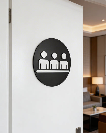 ALUMADESIGNCO office meeting room sign for doors, premium wayfinding signage for conference rooms, hotels, and commercial spaces
