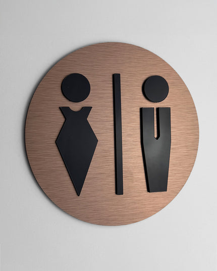 Premium male and female bathroom plaque by ALUMADESIGNCO, modern toilet door sign for hospitality interiors, restaurants, offices, and public spaces