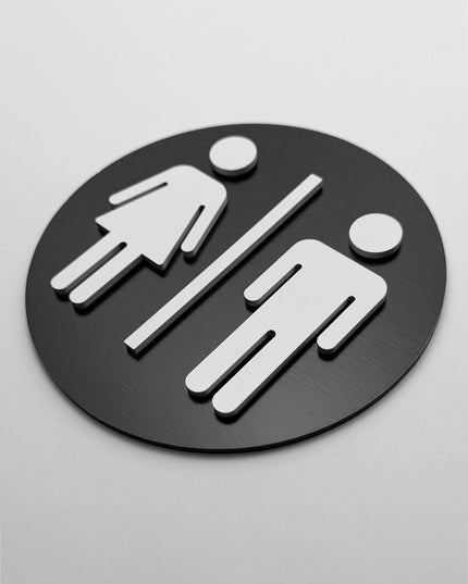 Premium round male and female restroom plaque by ALUMADESIGNCO, modern toilet door sign for hospitality interiors, restaurants, offices, and public spaces