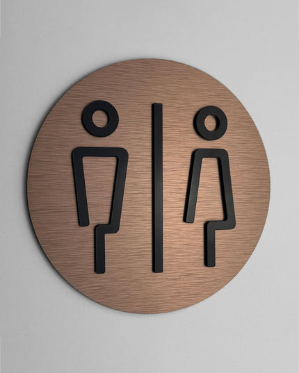 Premium male and female restroom plaque by ALUMADESIGNCO, modern bathroom door sign for hospitality interiors, restaurants, offices, and public spaces