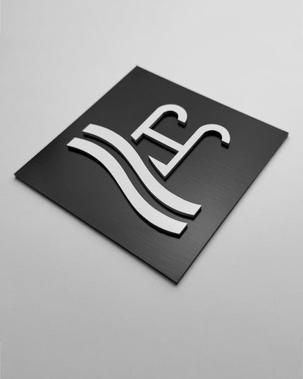 ALUMADESIGNCO pool area sign with minimalist design, premium signage for hotels, spas, apartment amenities, and hospitality interiors