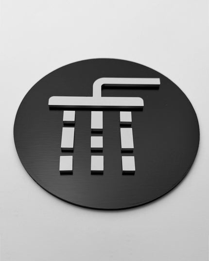 ALUMADESIGNCO shower room sign with modern lettering, premium bathroom door signage for hotels, spas, gyms, offices, and commercial interiors