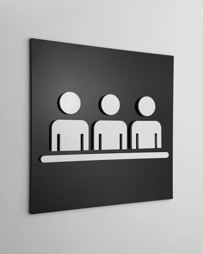ALUMADESIGNCO meeting room sign with modern lettering, premium office door signage for conference rooms, hotels, studios, and contemporary interiors