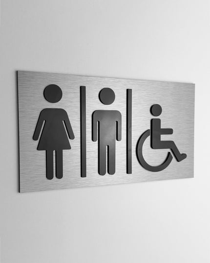ALUMADESIGNCO all gender bathroom sign with minimalist modern style, restroom signage for offices, hotels, cafés, and contemporary interiors