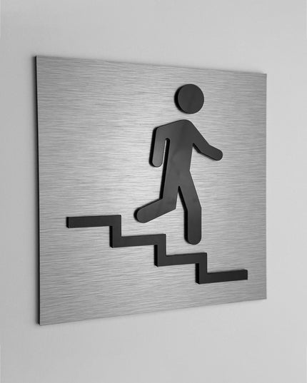 Modern stair arrow sign down right by ALUMADESIGNCO featuring clean directional style, elegant interior signage for hotels, cafés, offices, and public interiors