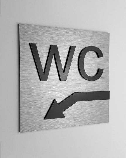 WC Arrow Sign "Down Left" - ALUMADESIGNCO Door Signs - Custom Door Signs For Business & Office