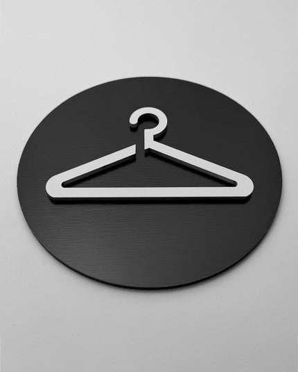 Modern fitting room sign by ALUMADESIGNCO featuring clean elegant style, door signage for boutiques, dressing rooms, and contemporary retail interiors