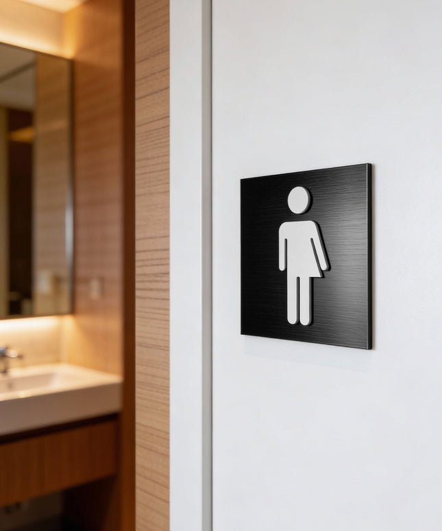 Gender neutral restroom sign by ALUMADESIGNCO, inclusive toilet door plaque for hotels, offices, restaurants, and public interior spaces