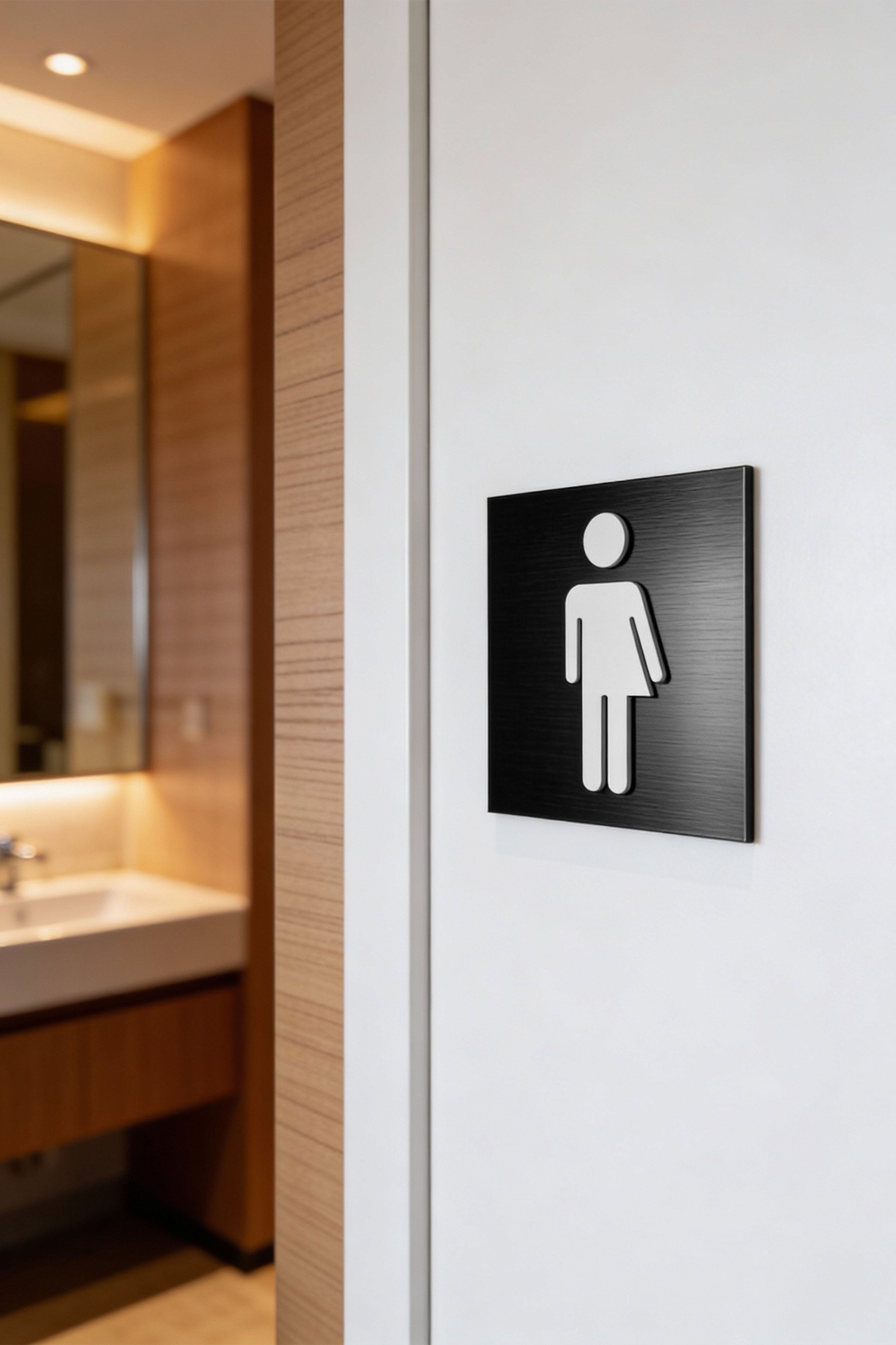 Gender neutral restroom sign by ALUMADESIGNCO, inclusive toilet door plaque for hotels, offices, restaurants, and public interior spaces