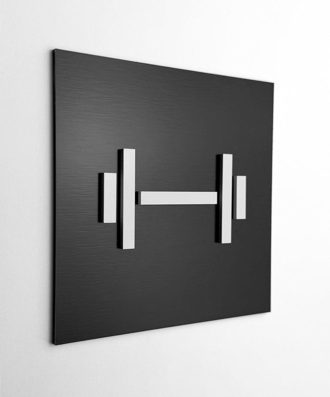 ALUMADESIGNCO gym door sign with modern lettering, premium fitness room signage for hotels, offices, apartments, and contemporary interiors