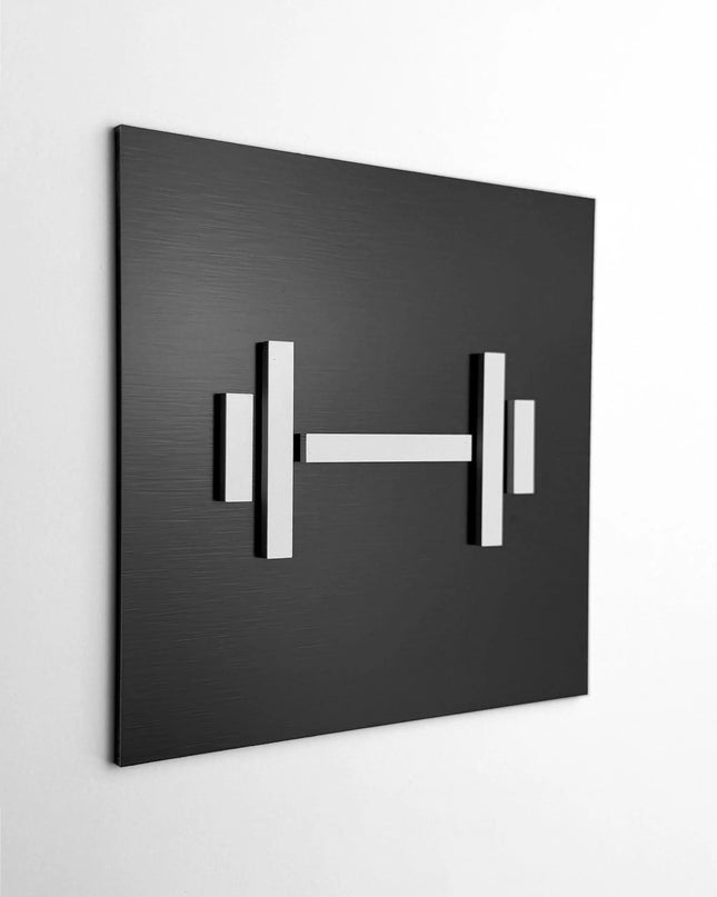 ALUMADESIGNCO gym door sign with modern lettering, premium fitness room signage for hotels, offices, apartments, and contemporary interiors