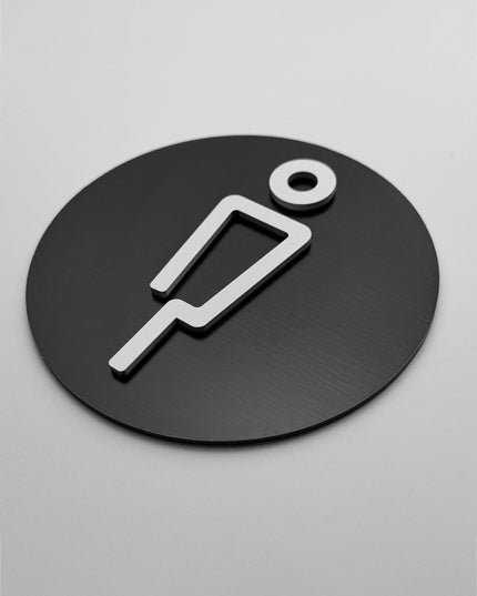 ALUMADESIGNCO male only bathroom door sign with minimalist design, stylish restroom signage for offices, hospitality spaces, and commercial buildings