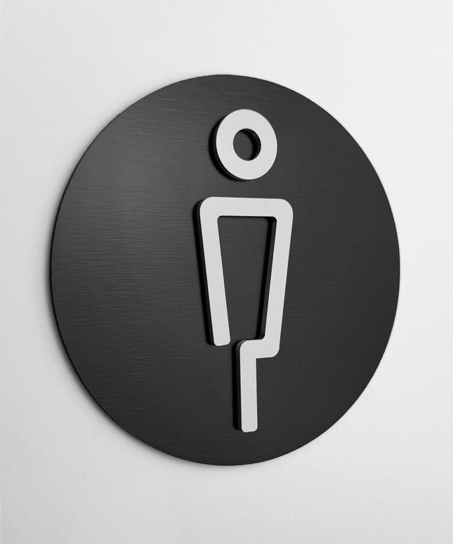 ALUMADESIGNCO male only restroom sign with modern pictogram, premium bathroom door signage for offices, hotels, cafés, and commercial interiors