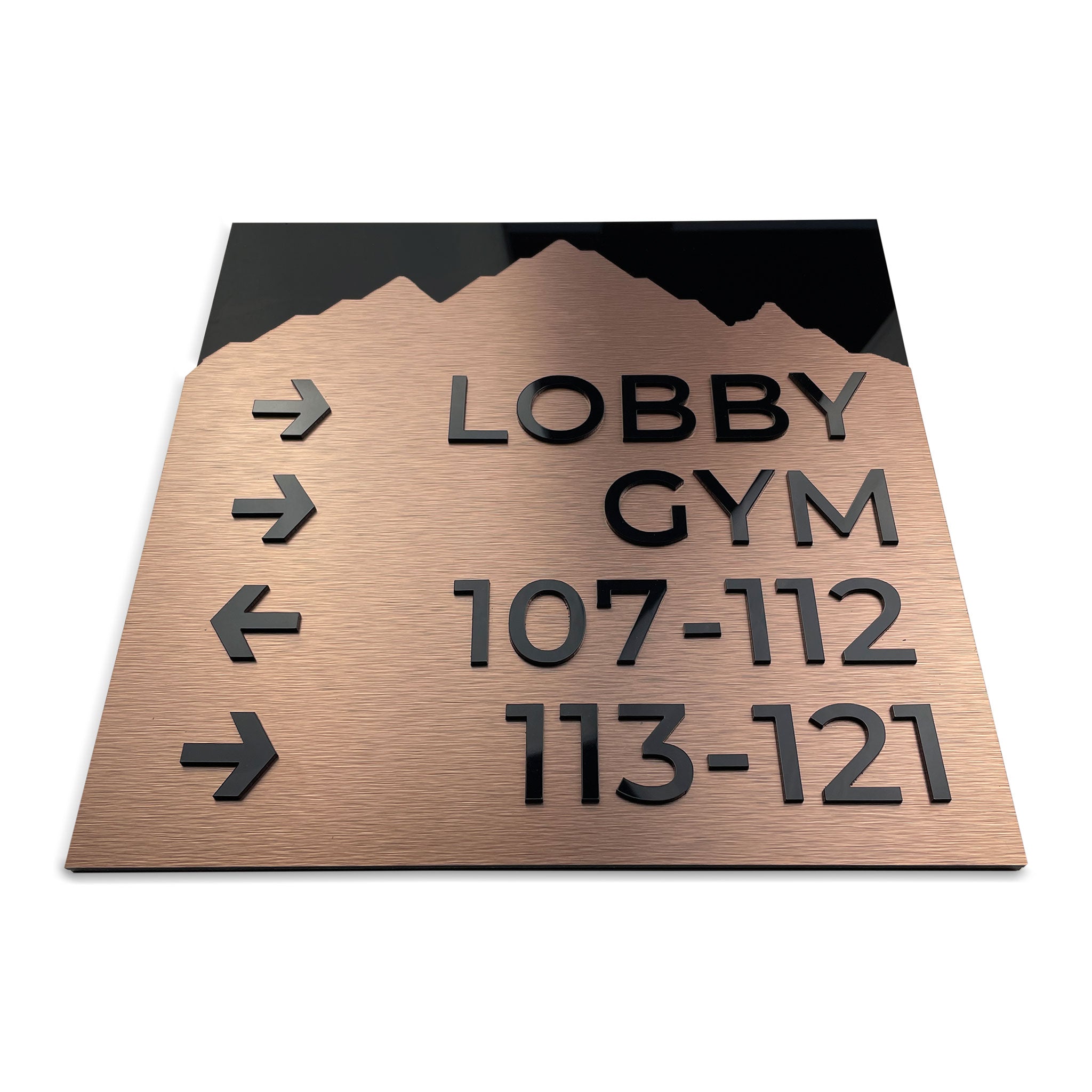 Directional Bronze Wayfinding Sign - Aluminium Plate "Mountain" Design - ALUMADESIGNCO Door Signs - Custom Door Signs For Business & Office