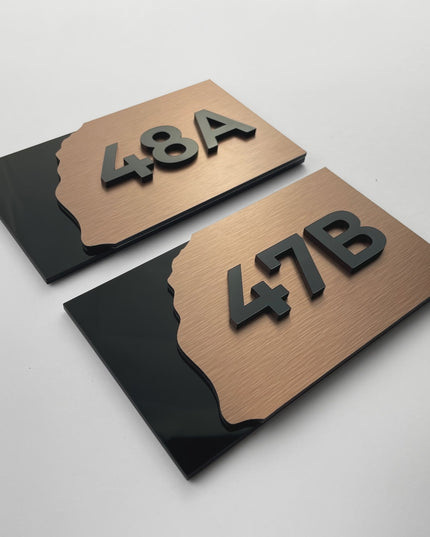ALUMADESIGNCO Fusion interior door number sign with raised acrylic numbers, premium signage for hotels, apartments, and office spaces