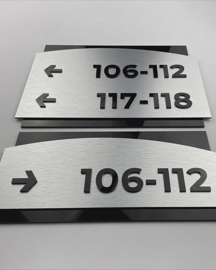 ALUMADESIGNCO Flow directional sign with clean modern design, stylish wayfinding signage for offices, hospitality spaces, and residential interiors