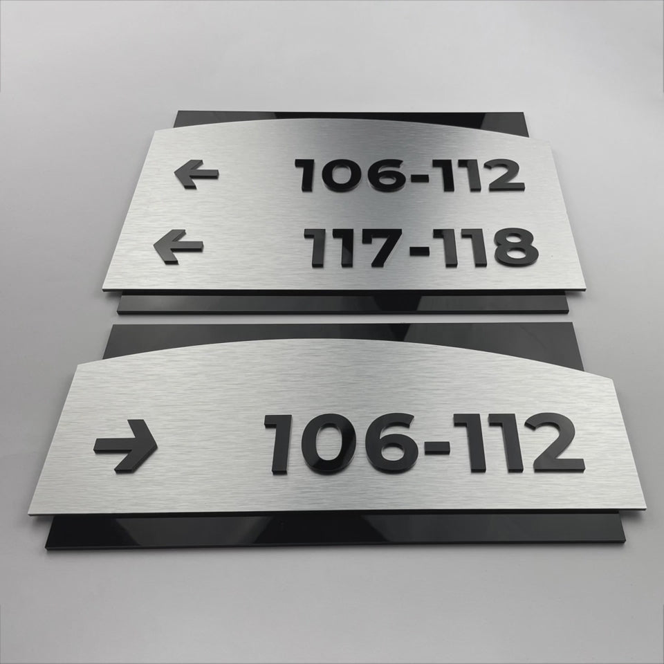 ALUMADESIGNCO Flow directional sign with clean modern design, stylish wayfinding signage for offices, hospitality spaces, and residential interiors