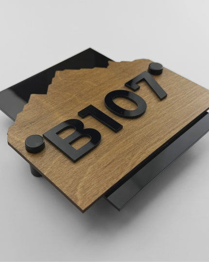 ALUMADESIGNCO Alpine Design wooden hotel room number sign with standoff wall mounting, modern door number plaque for hotels, offices, and residential buildings
