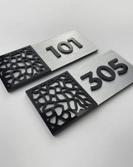 Modern Mosaic Design room number plaque by ALUMADESIGNCO combining premium materials and acrylic numbers, stylish signage for hotels and apartments
