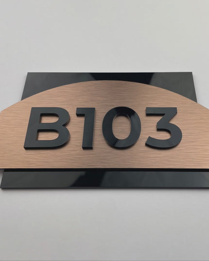 ALUMADESIGNCO Flow Design 3D layered apartment door number plaque with minimalist modern style, elegant door signage for apartments, hotels, and contemporary interiors