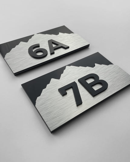 ALUMADESIGNCO Alpine Design 3D layered room number plaque with minimalist modern style, stylish door signage for hotels, apartments, and office spaces / video