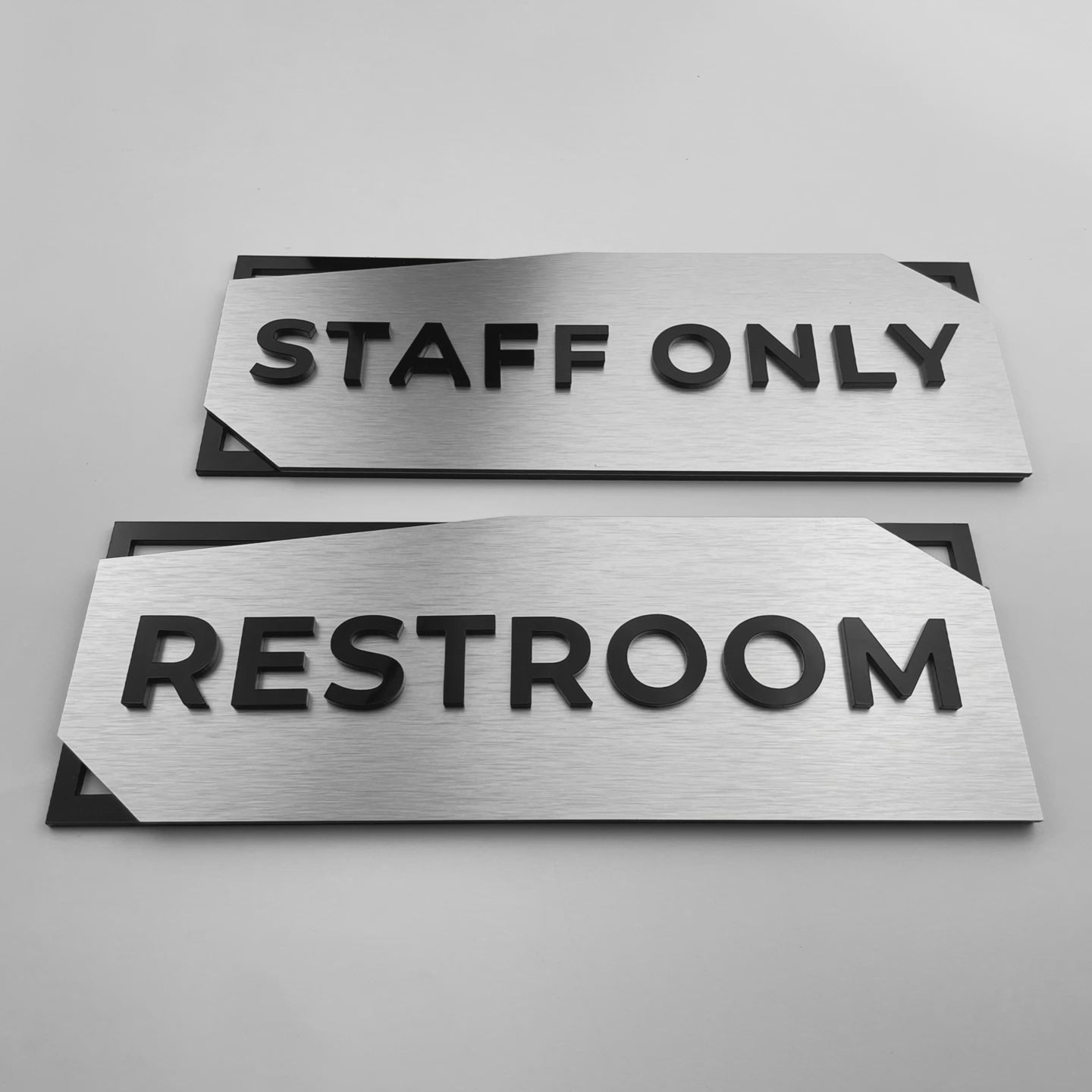 ALUMADESIGNCO custom office door plaque with 3D layered design and raised acrylic text, premium signage for offices, hotels, and commercial interiors