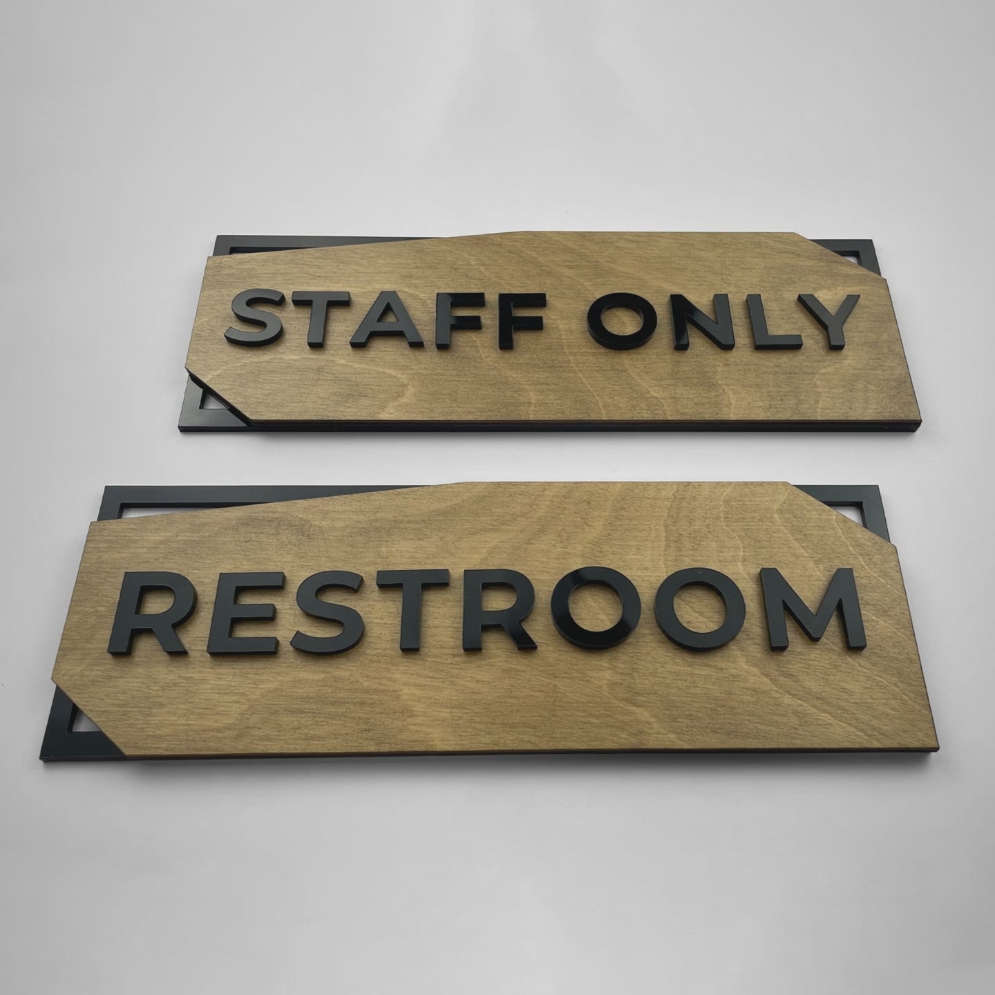 ALUMADESIGNCO birch wood and black acrylic custom door sign with minimalist modern style, elegant room plaque for offices, hotels, apartments, and contemporary interiors