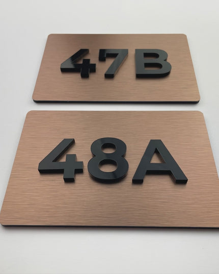 ALUMADESIGNCO bronze door number plaque with acrylic numbers, modern signage for hotels, offices, and residential buildings