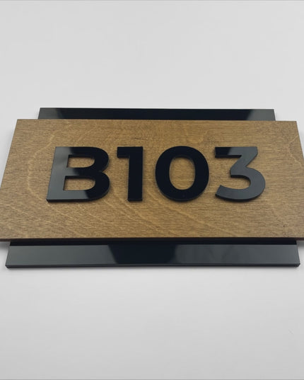 Premium custom wooden door number sign by ALUMADESIGNCO featuring birch wood and acrylic numbers, modern signage for hotel rooms and apartment interiors