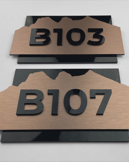 ALUMADESIGNCO Alpine Design custom hotel room number sign with raised numbers, elegant door signage for hotels, Airbnb properties, apartments, and offices