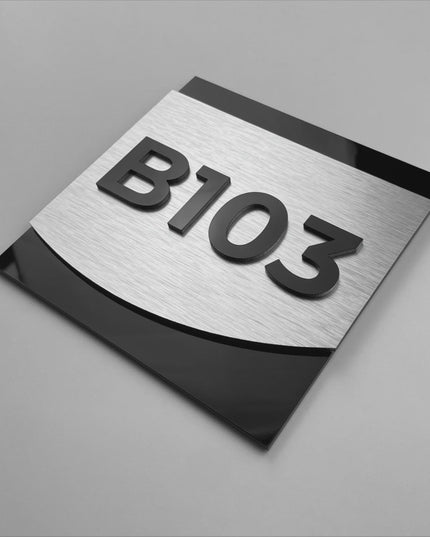 ALUMADESIGNCO brushed silver and acrylic 3D suite door number sign, modern signage for hotels, offices, and residential interiors