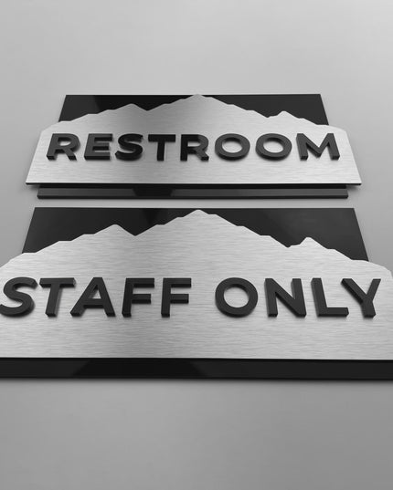 Modern Alpine Design office door sign by ALUMADESIGNCO combining layered materials and acrylic text, elegant signage for offices and workspaces
