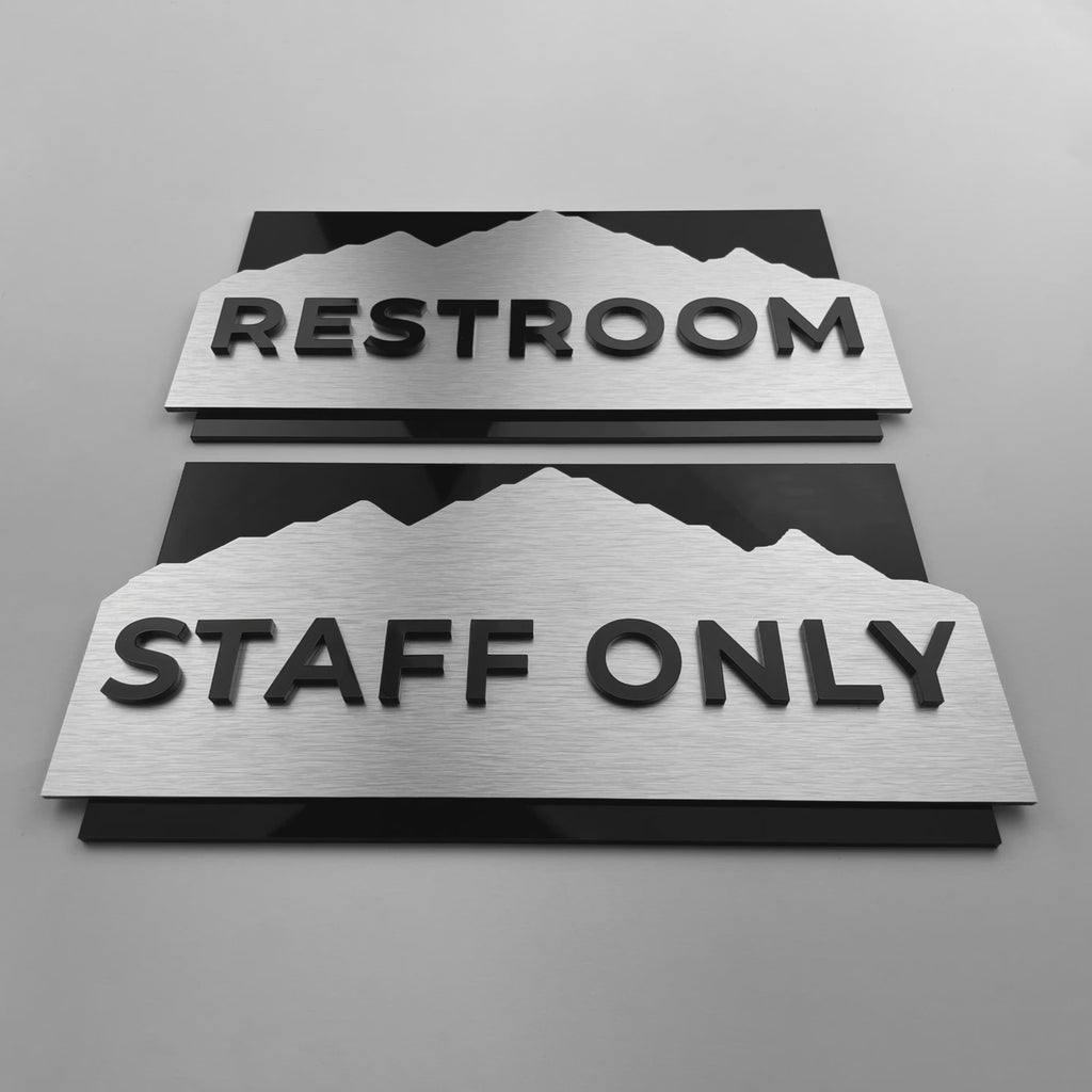 Modern Alpine Design office door sign by ALUMADESIGNCO combining layered materials and acrylic text, elegant signage for offices and workspaces