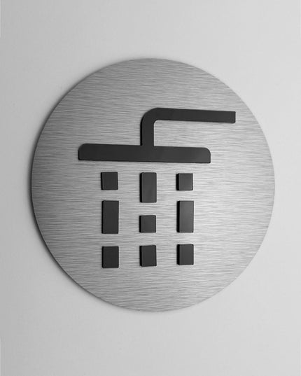 Modern shower room sign by ALUMADESIGNCO featuring clean elegant style, door signage for wellness areas, locker rooms, and hospitality interiors