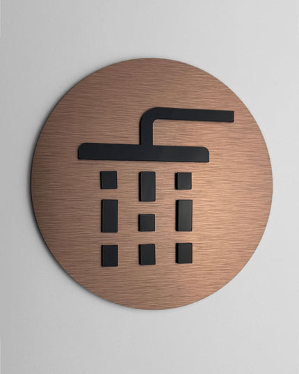 ALUMADESIGNCO shower room door sign with minimalist modern style, bathroom signage for hotels, gyms, spas, and contemporary interiors