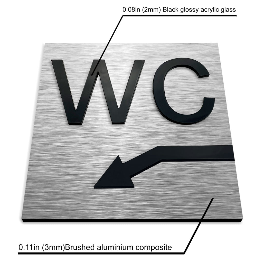 WC DOWN LEFT SIGN - ALUMADESIGNCO Door Signs - Custom Door Signs For Business & Office