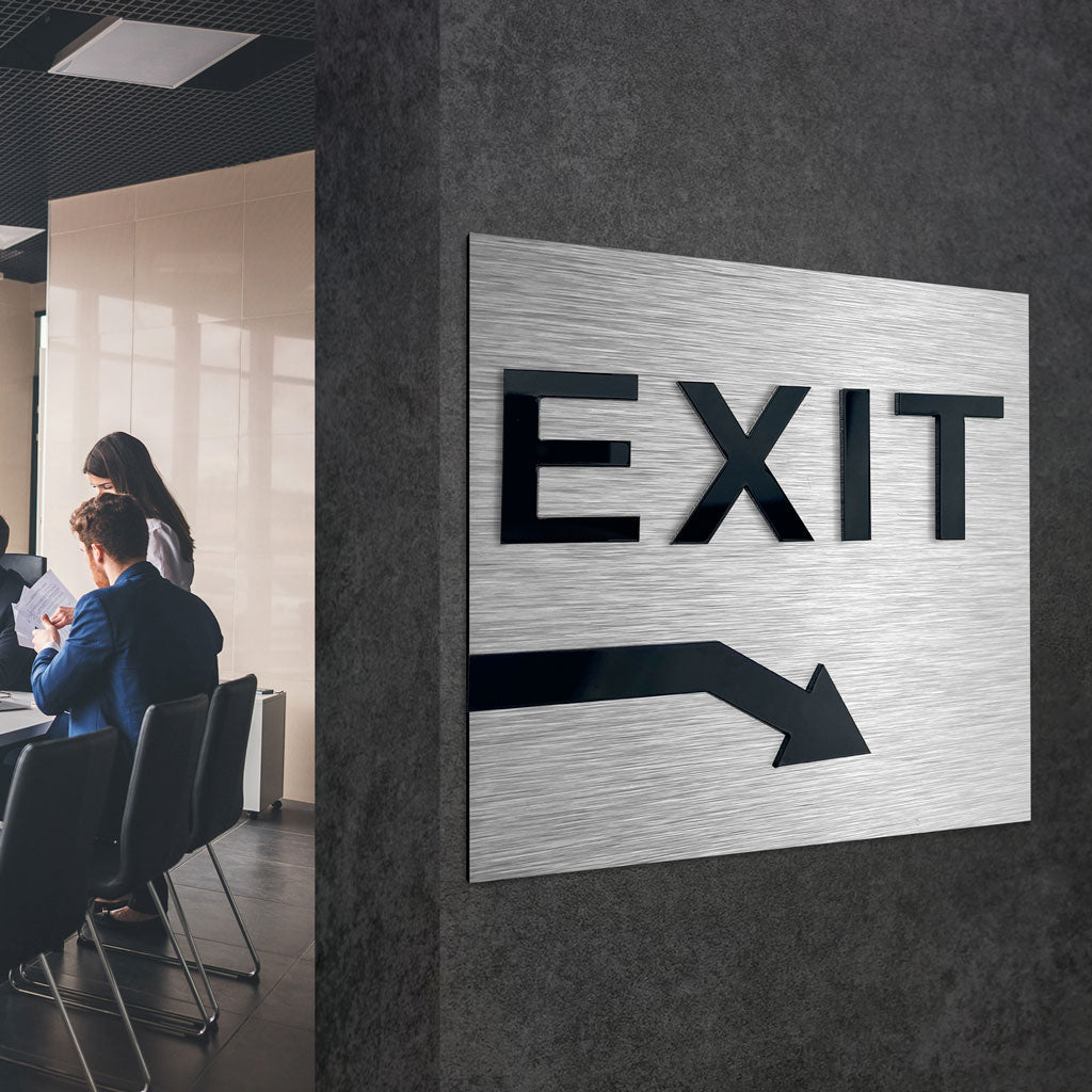 EXIT DOWN RIGHT ONLY SIGN - ALUMADESIGNCO Door Signs - Custom Door Signs For Business & Office